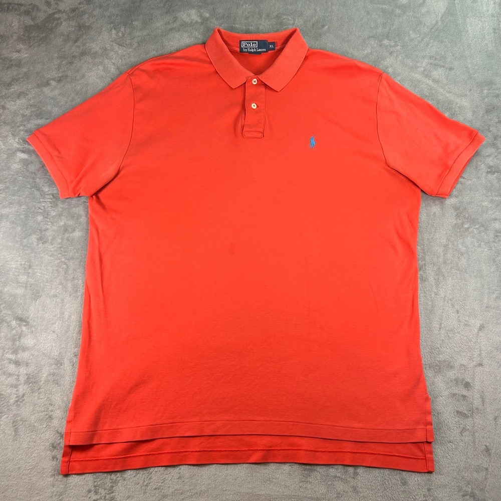 Polo Ralph Lauren Mens XL Orange Short Sleeve Cotton Polo Shirt Blue Pony Logo